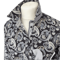 Grenouille Long Sleeve Black and Grey Paisley Print Shirt