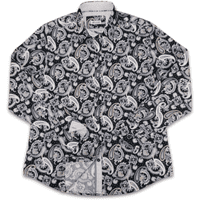 Grenouille Long Sleeve Black and Grey Paisley Print Shirt