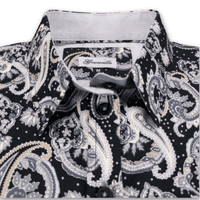 Grenouille Long Sleeve Black and Grey Paisley Print Shirt