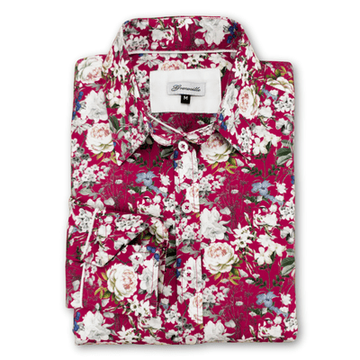 Grenouille Long Sleeve Dark Red Pink & White Floral Shirt