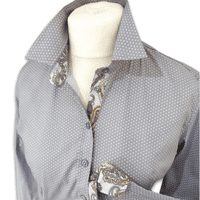 Grenouille Long Sleeve Grey & White Polka Dot Shirt with Paisley Details