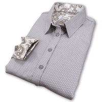 Grenouille Long Sleeve Grey & White Polka Dot Shirt with Paisley Details