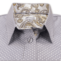 Grenouille Long Sleeve Grey & White Polka Dot Shirt with Paisley Details