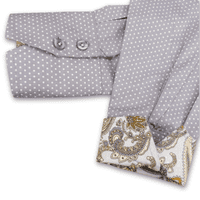 Grenouille Long Sleeve Grey & White Polka Dot Shirt with Paisley Details
