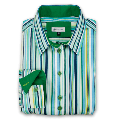 Grenouille Long Sleeve Mint Green Multi Stripe Relaxed Fit Shirt