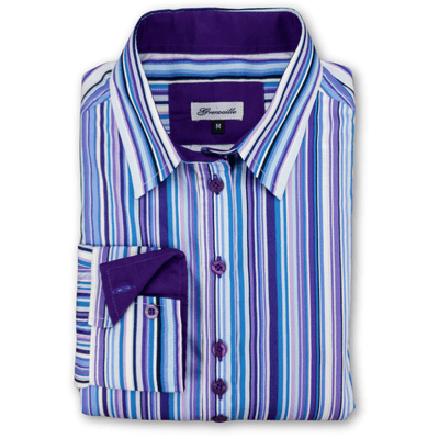Grenouille Long Sleeve Multi Purple Stripe Relaxed Fit Shirt