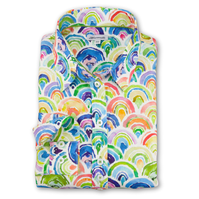 Grenouille Long Sleeve Rainbow Print Shaped Fit Shirt