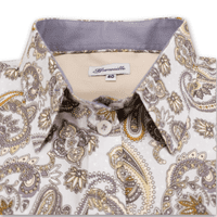 Grenouille Long Sleeve Silver Grey & Cream Beige Paisley Shirt