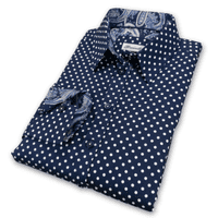 Grenouille Navy & White Polka Dot Shirt With Paisley Accents