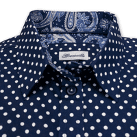 Grenouille Navy & White Polka Dot Shirt With Paisley Accents