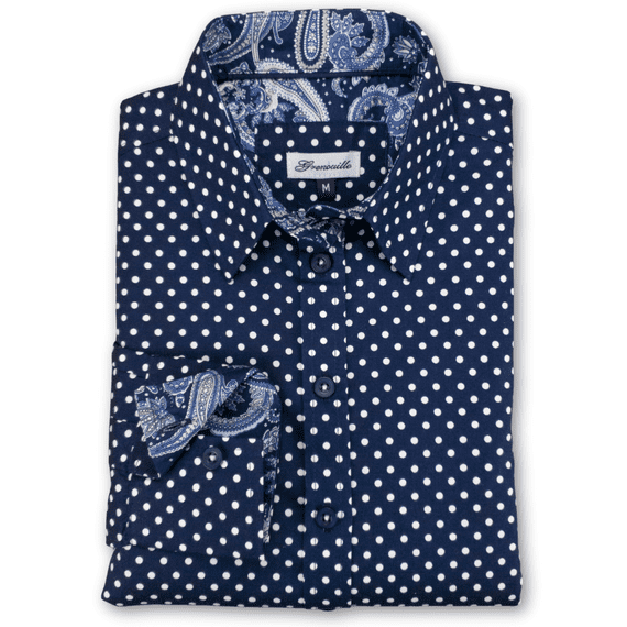 Grenouille Navy & White Polka Dot Shirt With Paisley Accents
