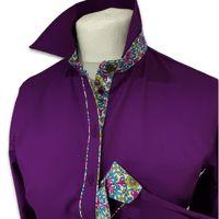 Grenouille Purple Twill Shirt with Turquoise & Cream Accents