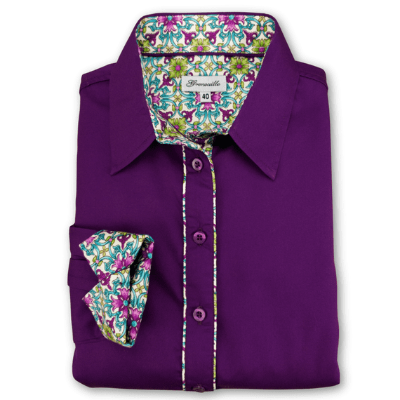 Grenouille Purple Twill Shirt with Turquoise & Cream Accents