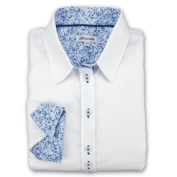 Grenouille White Shirt with Blue Abstract Print Detail