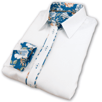 Grenouille White Shirt with Blue & Peach Beige Flower Detail