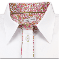Grenouille White Shirt with Pink & Orange Floral Accents