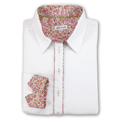 Grenouille White Shirt with Pink & Orange Floral Accents