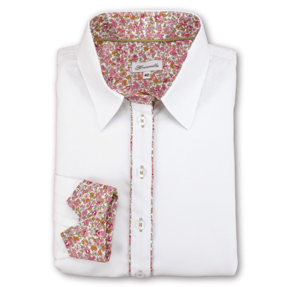 Grenouille White Shirt with Pink & Orange Floral Accents