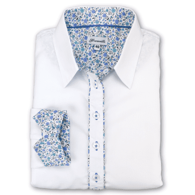 Grenouille White Twill Shirt with with Vintage Blue Floral Detail