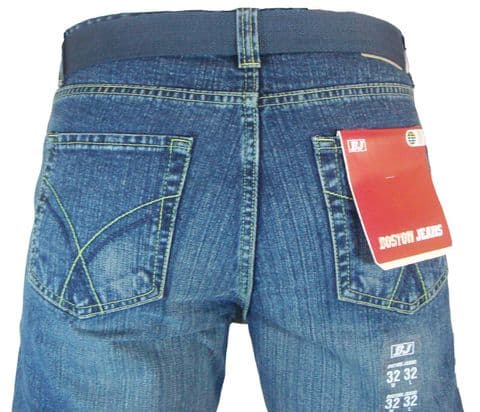 Boston Mid Blue Denim Classic Jeans With Free Belt.