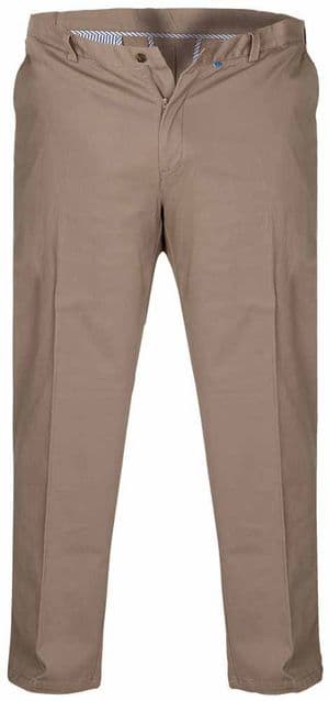 Duke Bruno Stretch Chino Trouser, With Expandable Waist, Stone D555 KS1465S