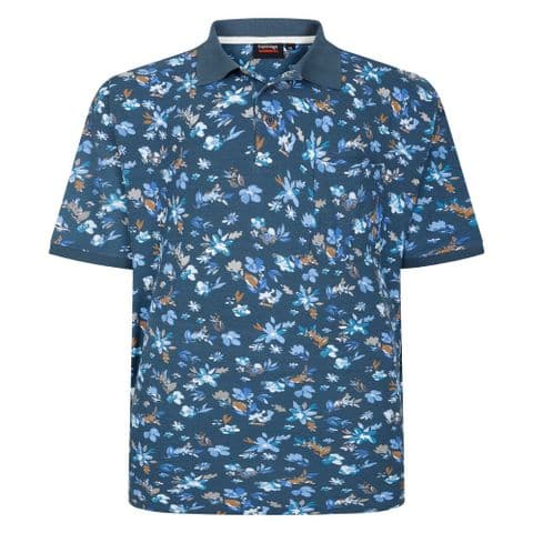 Espionage P221 Floral Print Pique Polo Denim Multi