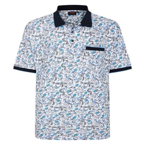 Espionage P224 All Over Bird Print Polo White/Navy/Blue