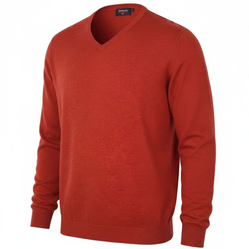 Espionage Pure  Cotton Vee Neck Jumper Burnt Orange KW031