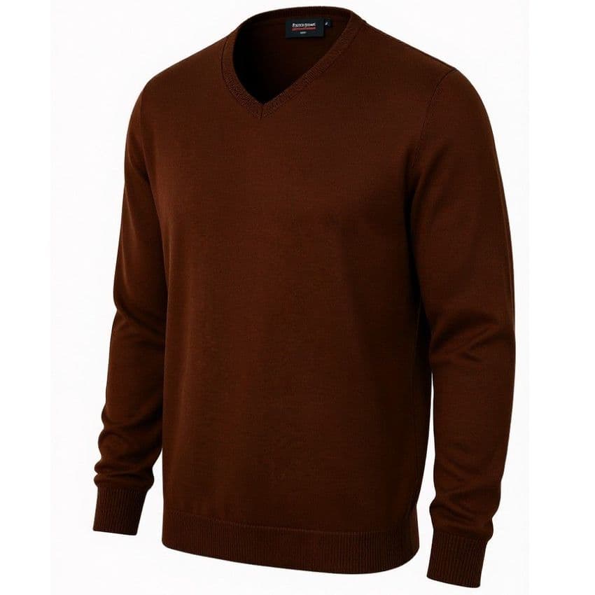 Espionage Pure Cotton Vee Neck Jumper Dark Brown KW031
