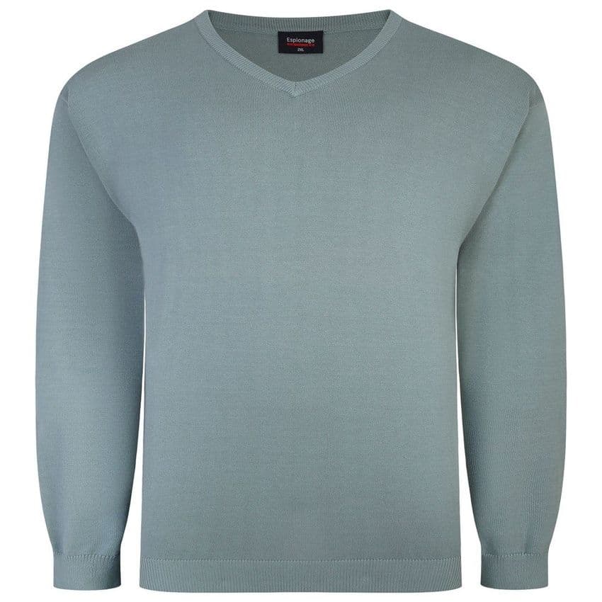 Espionage Pure  Cotton Vee Neck Jumper Sage KW031