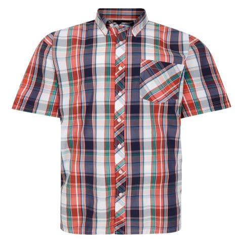 Espionage SH443 Check S/S Shirt Navy/Coral/White