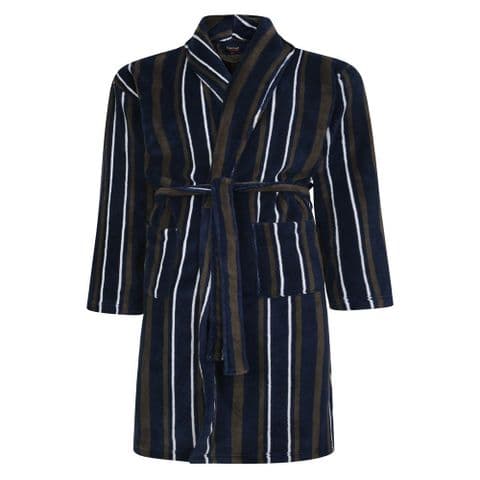 Espionage Shawl Collar Striped Dressing Gown PJ149 Navy/Charcoal