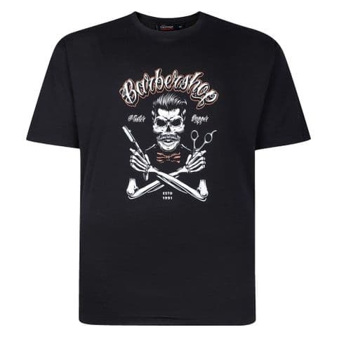 Espionage T437(1)Barber Skull Print Tee Black