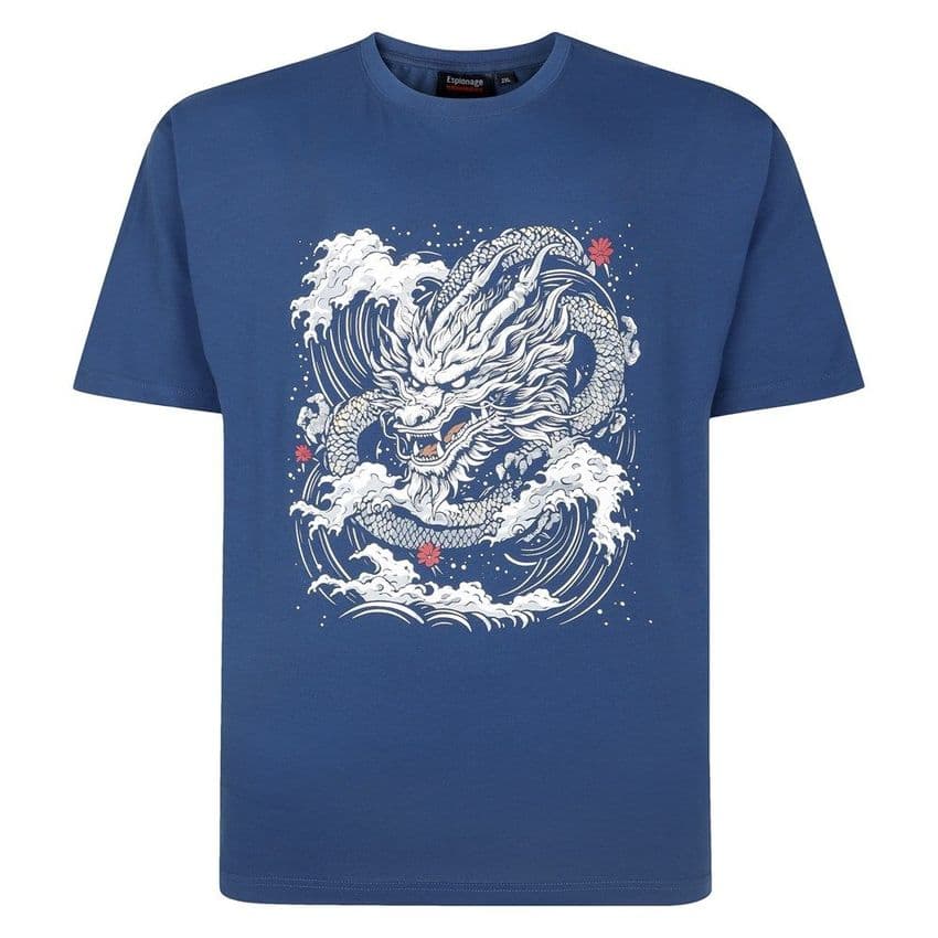 Espionage T438 Dragon Print Tee Dark Blue