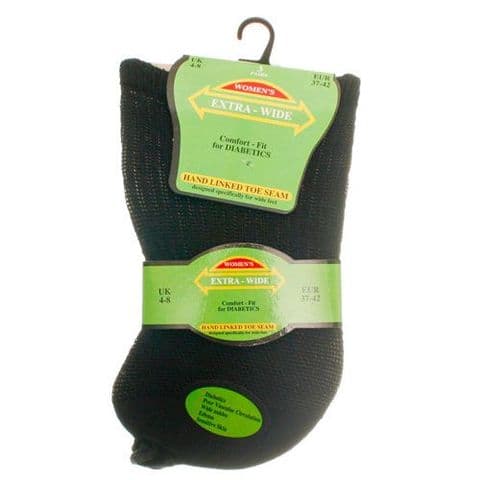 Extra Wide Roomy SE087 Diabetic Ladies Sock 3 Pair 4-8 Black