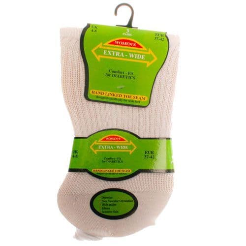 Extra Wide Roomy SE087 Diabetic Ladies Sock  3 Pair 4-8  White