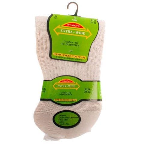 Extra Wide Roomy SE087 Diabetic Ladies Sock 3 Pair 4-8 White
