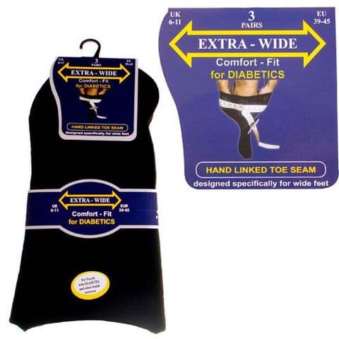 Extra Wide Roomy SE087 Diabetic Sock 3 Pair 6-11 Black