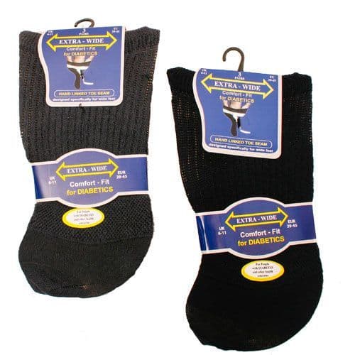 Extra Wide Roomy SE087 Diabetic Sock  3 Pair 6-11  Mixed Dark Colours