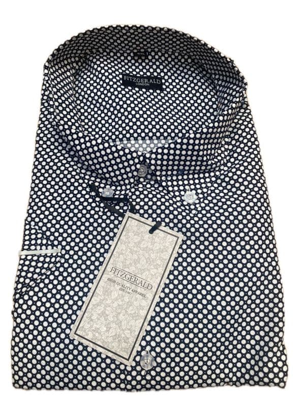 Fitzgerald Hockley Dot Anti Crease Short Sleeve Shirt Black