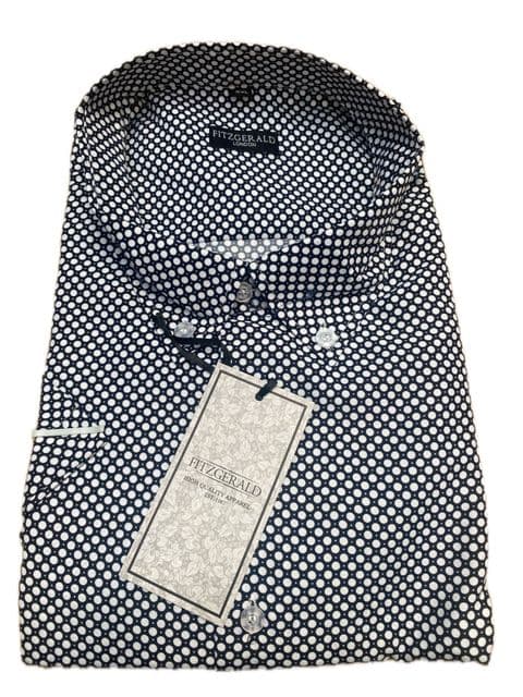 Fitzgerald Hockley Dot Anti Crease Short Sleeve Shirt Black