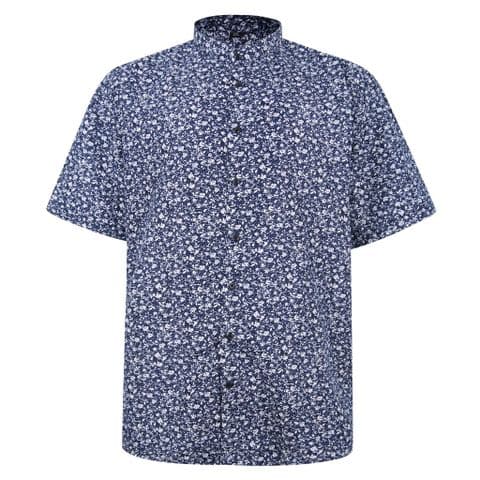 Fitzgerald K1189 Grandad Henley Neck Flower Shirt Navy