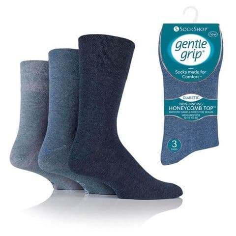 Gentle Grip Diabetic Socks RD03H3 6-11 Assorted Blues