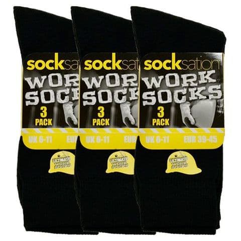 Mens 3 Pair Pack Socksation Work Socks Black 12898.