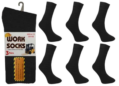 Mens 3 Pair Pack Work Socks Black SL5607