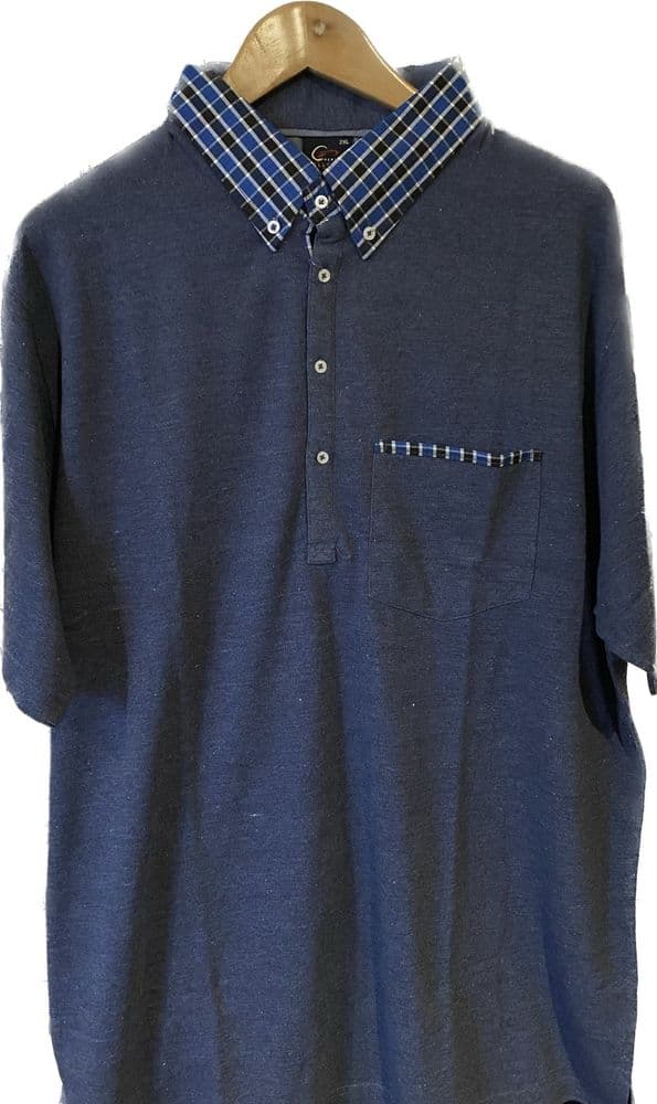 Perfect Polo Shirt with Band Collar in Azure Blue