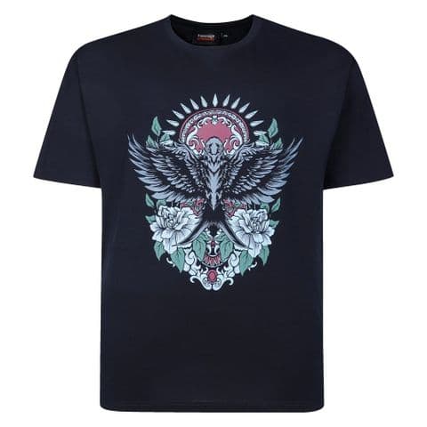 T444 Tiger Swallow Print Tee Navy