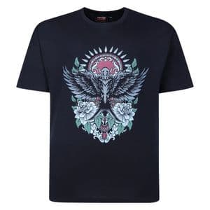 T444 Tiger Swallow Print Tee Navy