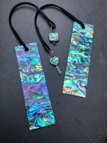 Bookmark - Laminated Paua with Paua & Cut Glass Crystal Charm