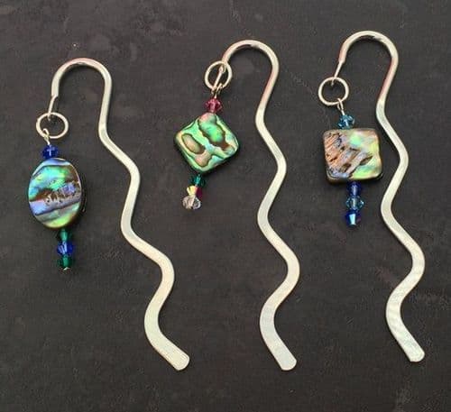 Bookmark - Mini Squiggle with Paua & Cut Glass Crystal Charm